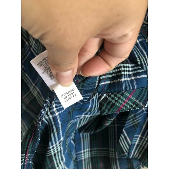 J Jill Womens Teal Plaid Asymmetric Hem Tunic Button Down Shirt Medium - Picture 4 of 6